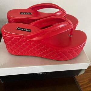 Nine West Red Quilted Platform Sandals